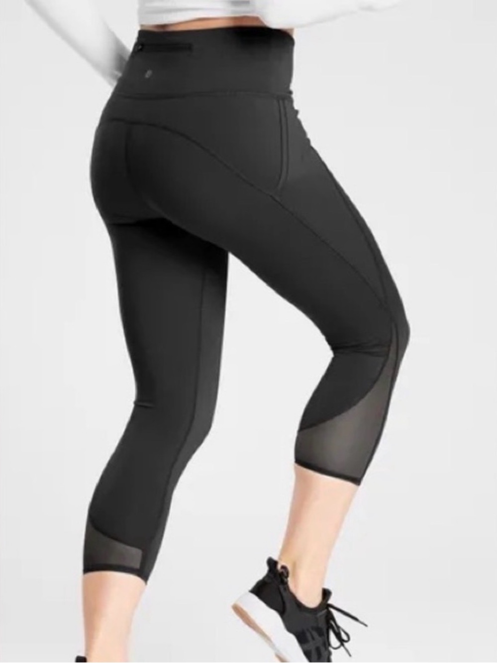 Athleta Lightening Capri Black Mesh Capri Leggings